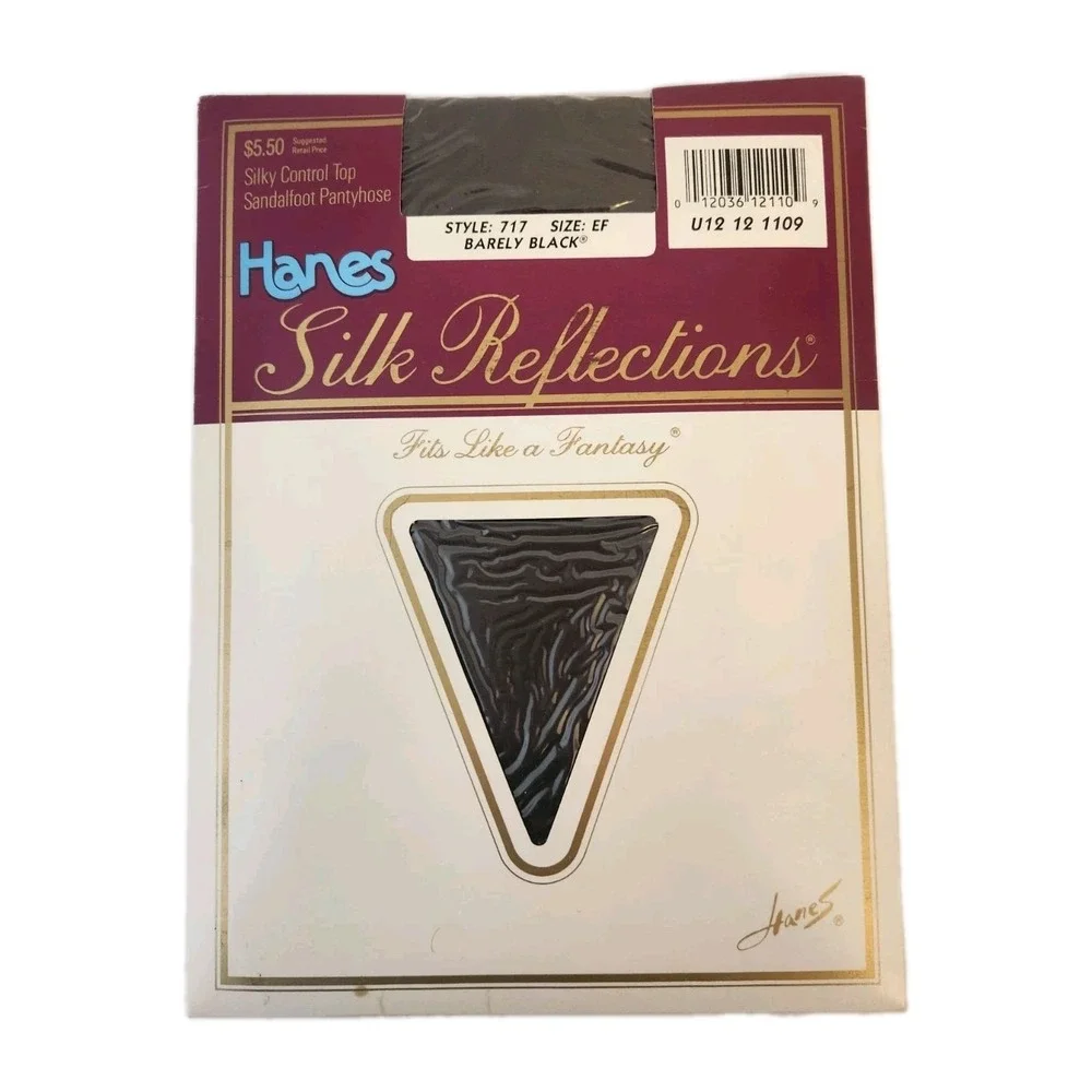 Hanes Silk Reflections Control Top S E-F Barely Black Sandalfoot Nylon Pantyhose